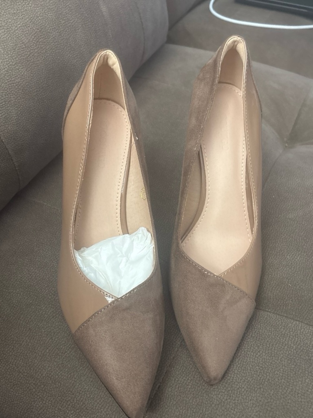 Two-Tone Taupe Pointed Toe Flats